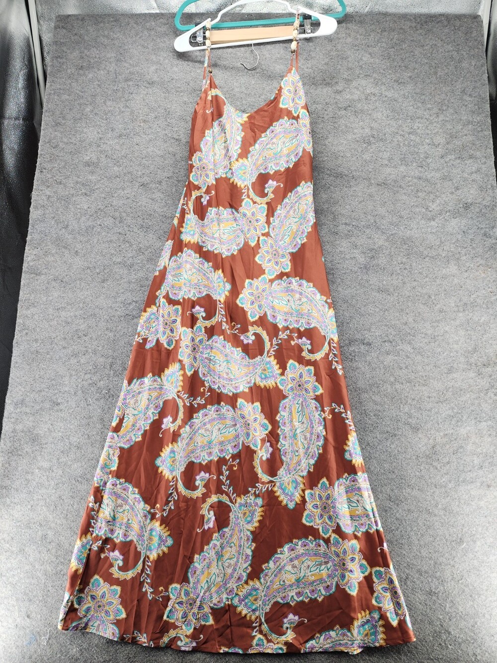 Illa Illa Dress Womens Large Sleeveless Brown Purple Paisley Flowy